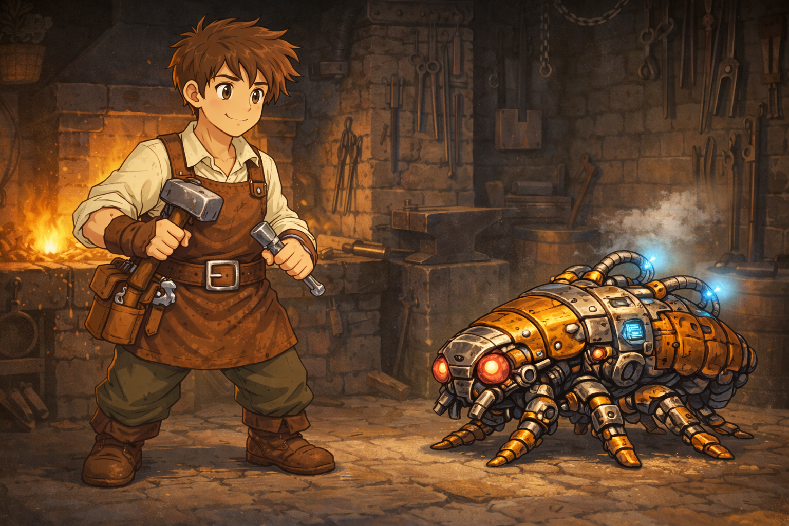 Levsha the craftsman with mechanical flea